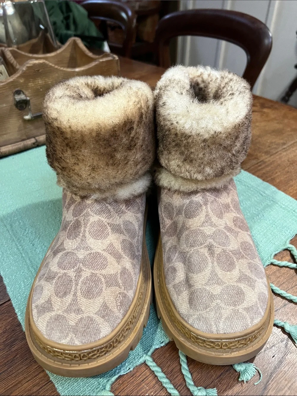 Coach Folded Stone Shearling Lined Boots